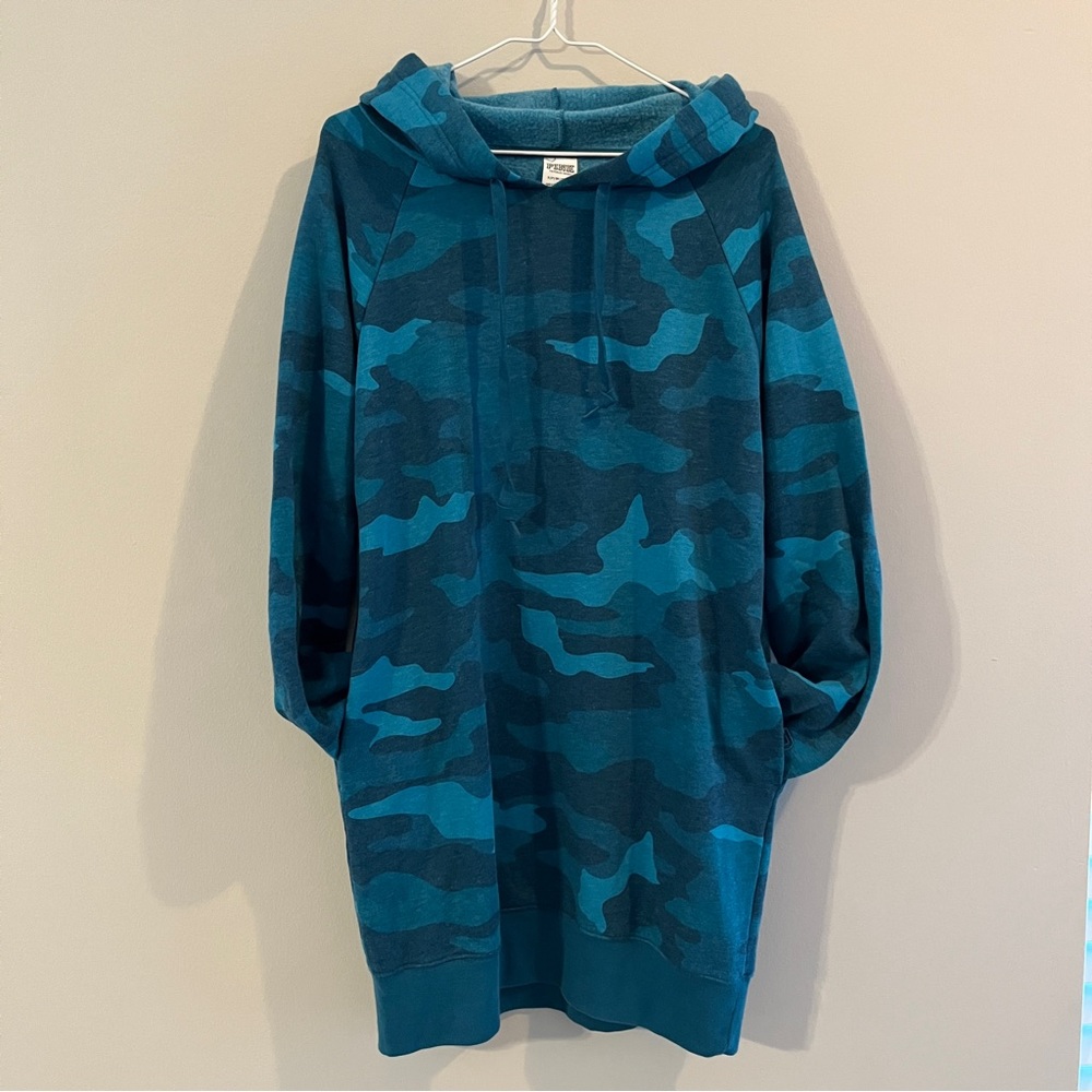 Victoria’s Secret Pink blue camouflage hoodie dress w side pockets oversized S